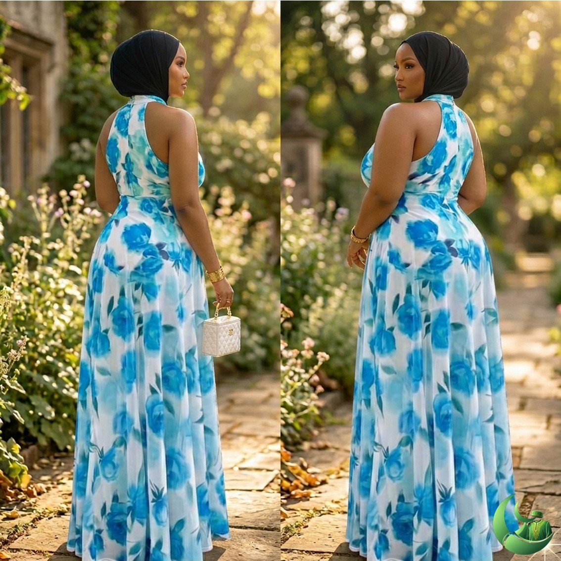 tenue-ete-femme-fleurs-bleues-voile-leger-taarumuslim