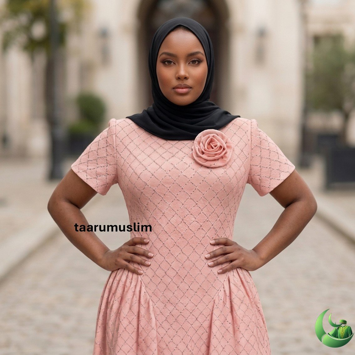 tenue-ceremonie-femme-rose-poudré-luxe-taarumuslim