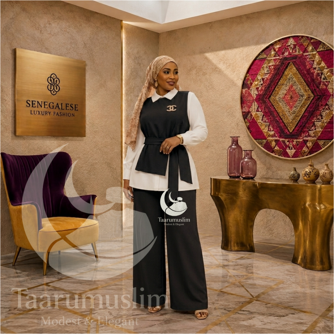 Ensemble "Naya" 3 Pièces : Chemise, Gilet ceinturé & Pantalon Large - Dakar