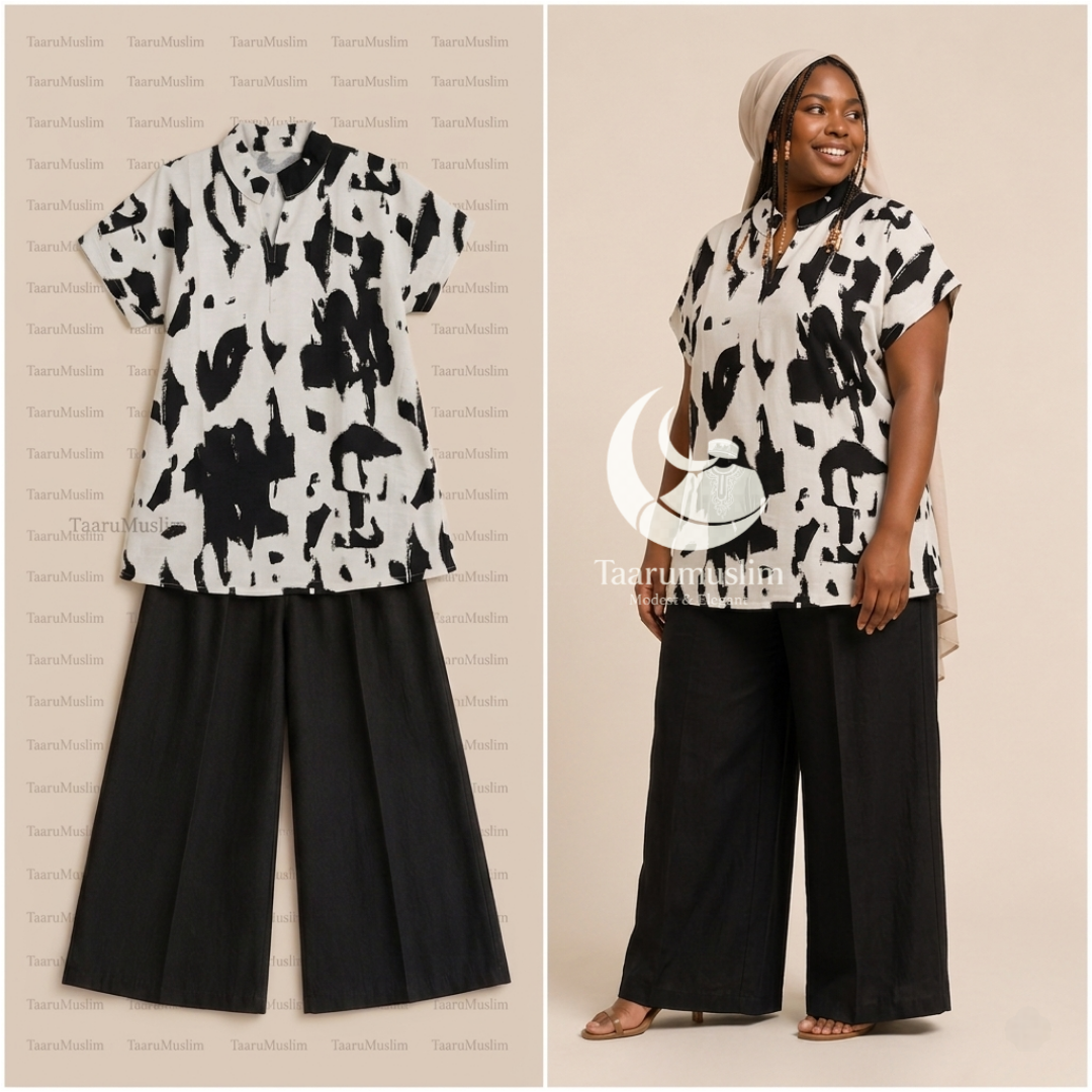 Ensemble Tunique Imprimée Col V & Pantalon Large - Style Fluide Dakar