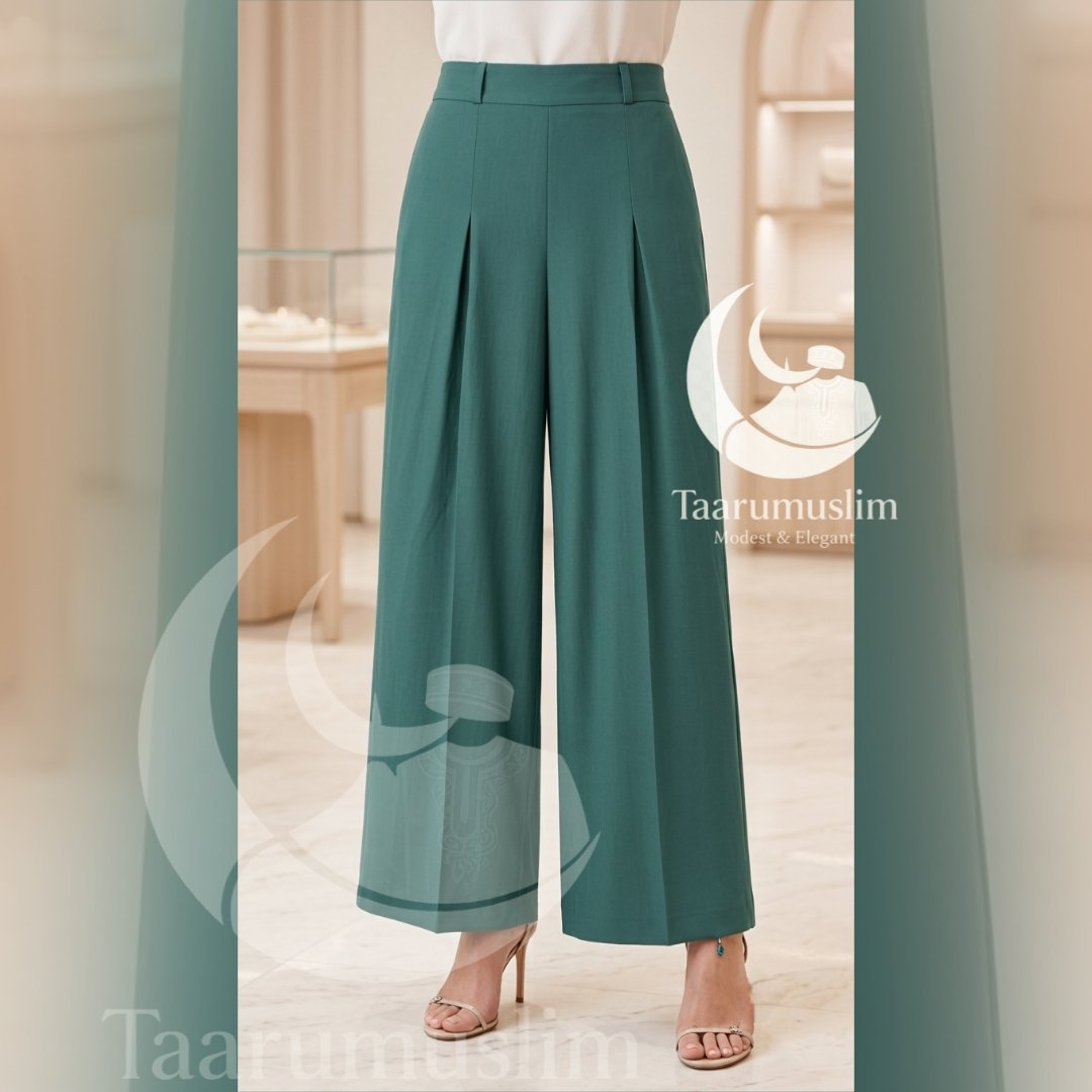 Pantalon Large Palazzo Plié à Taille Haute